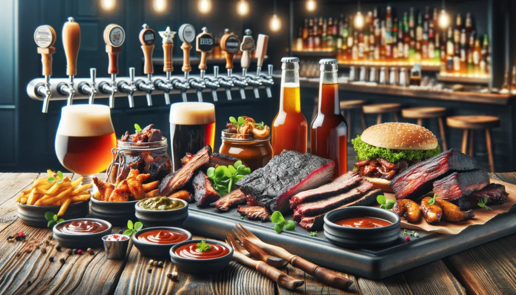showcase specialty barbecue dishes, house-made sauces, craft beer selections, and the warm ambiance of a restaurant.